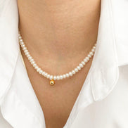 Gold Ball Pendant Pearl Necklace