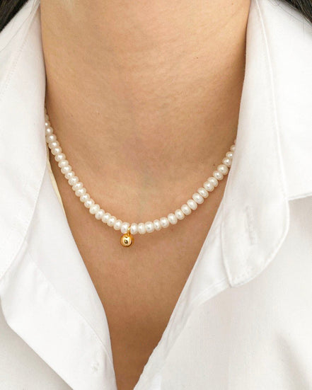 Gold Ball Pendant Pearl Necklace