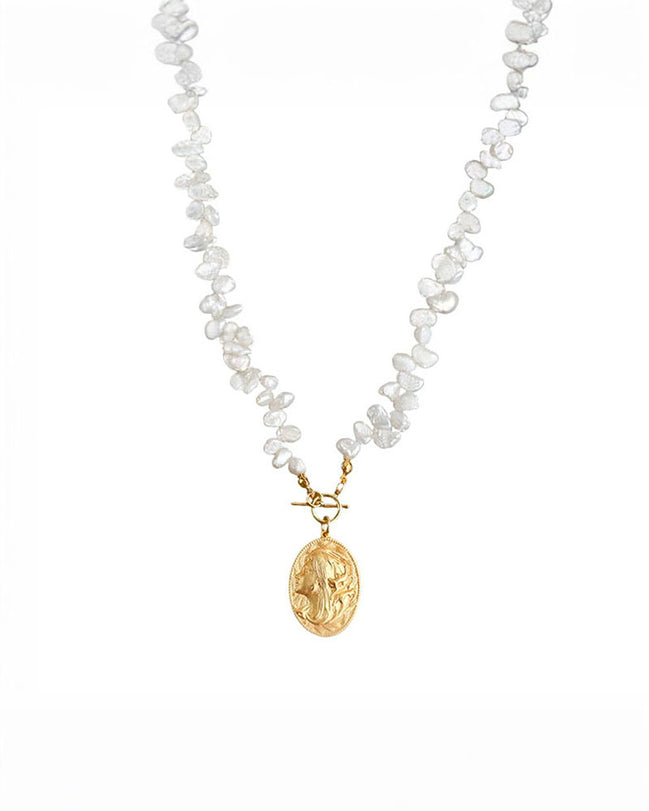 Gold Coin Irregular Pearl Necklace
