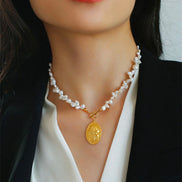 Gold Coin Irregular Pearl Necklace