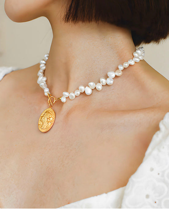 Gold Coin Irregular Pearl Necklace