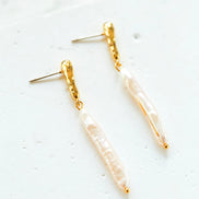 Long Baroque Pearl Bar Earrings