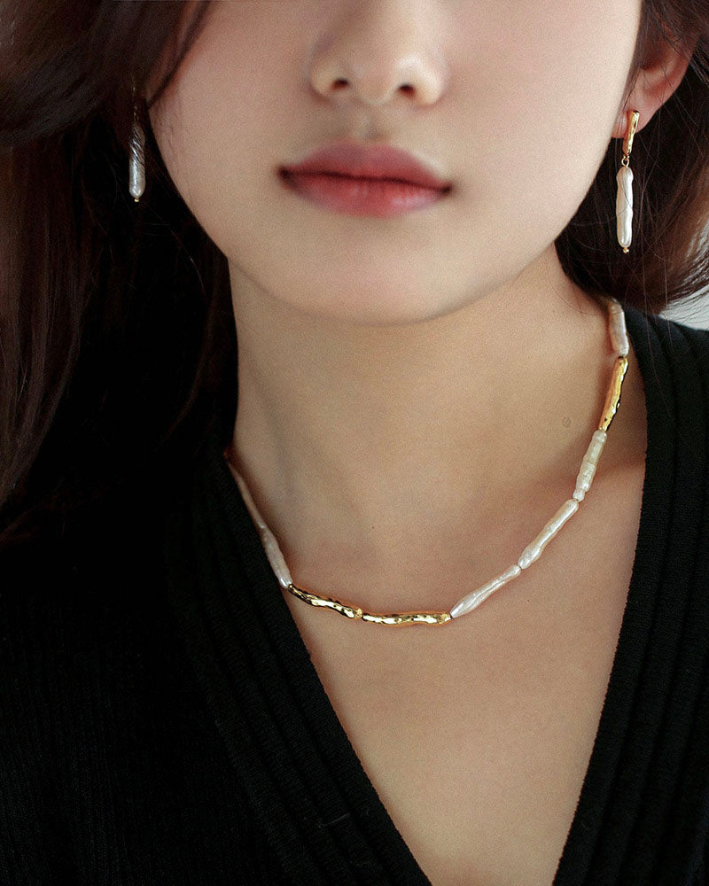 Long Baroque Pearl Bar Earrings