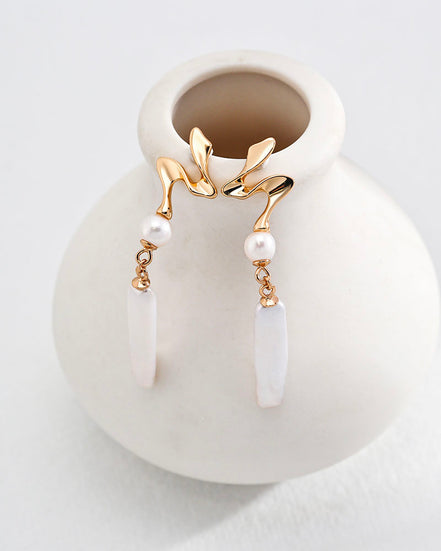 Long Baroque Pearl Bar Earrings
