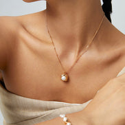 Molten Cube Pearl Pendant Necklace