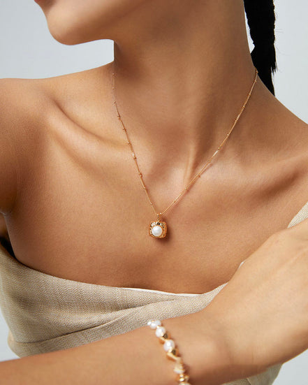 Molten Cube Pearl Pendant Necklace