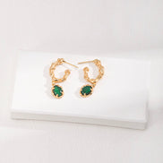 Molten Malachite Drop Hoop Earrings
