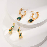 Molten Malachite Drop Hoop Earrings
