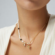 Moon Star Pearl Charm Necklace