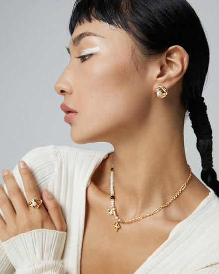 Moon Star Pearl Charm Necklace