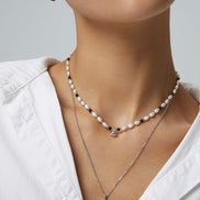 Onyx Beaded Pearl Charm Choker