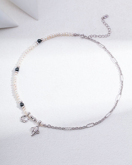 Moon Star Pearl Charm Necklace