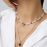 Onyx Beaded Pearl Charm Choker