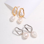 Ovate Hoop Pearl Drop Earrings
