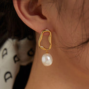 Ovate Hoop Pearl Drop Earrings