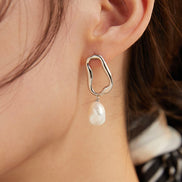 Ovate Hoop Pearl Drop Earrings
