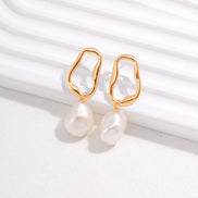 Ovate Hoop Pearl Drop Earrings