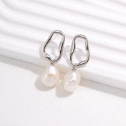 Ovate Hoop Pearl Drop Earrings
