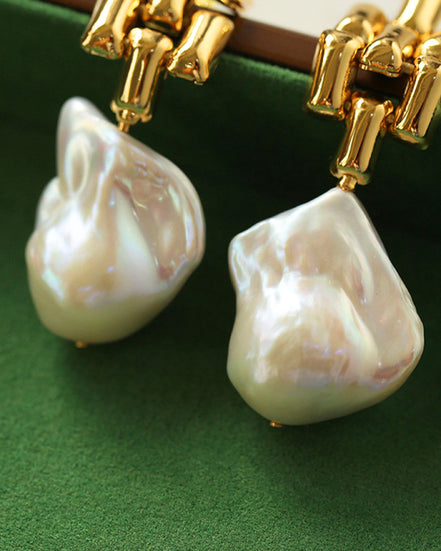 Pearl Drop Width Chain Earrings