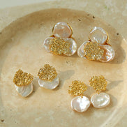 Three Petal Baroque Pearl Stud Earrings