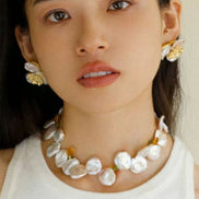 Three Petal Baroque Pearl Stud Earrings