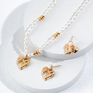 Stitch Heart  Pendant Pearl Necklace