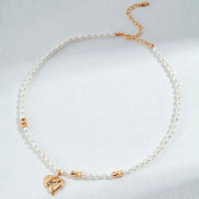 Stitch Heart  Pendant Pearl Necklace