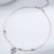 Stitch Heart  Pendant Pearl Necklace