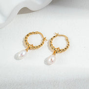 Twist Hoop Pearl Drop Earrings