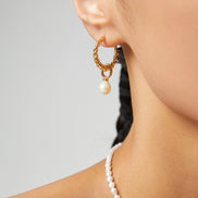 Twist Hoop Pearl Drop Earrings