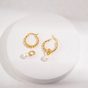Twist Hoop Pearl Drop Earrings