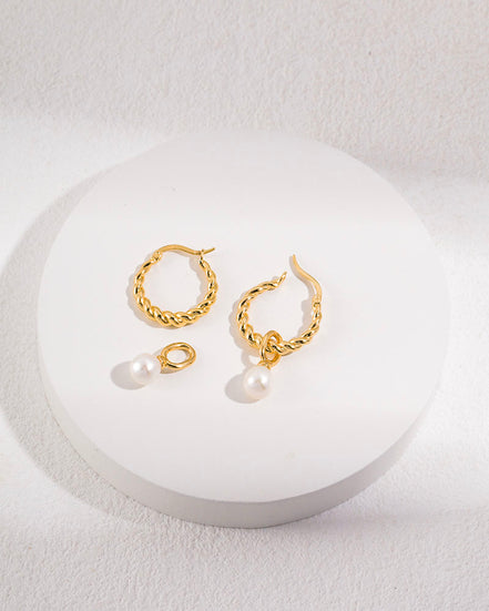 Twist Hoop Pearl Drop Earrings