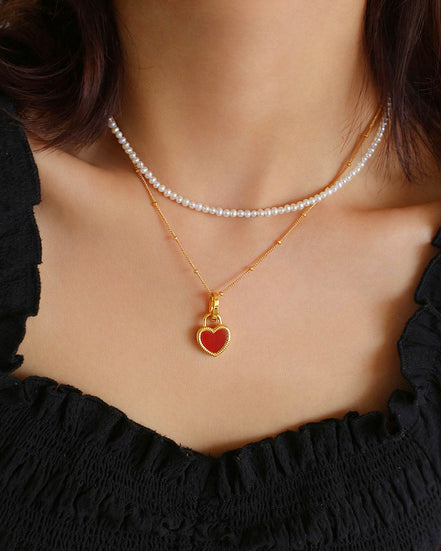 Two Sided Heart Padlock Necklace