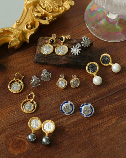 Vintage Greek Silver Coin Earrings