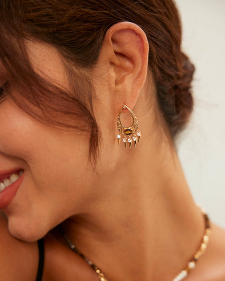 Vintage Ovate Gemstone Drop Earrings