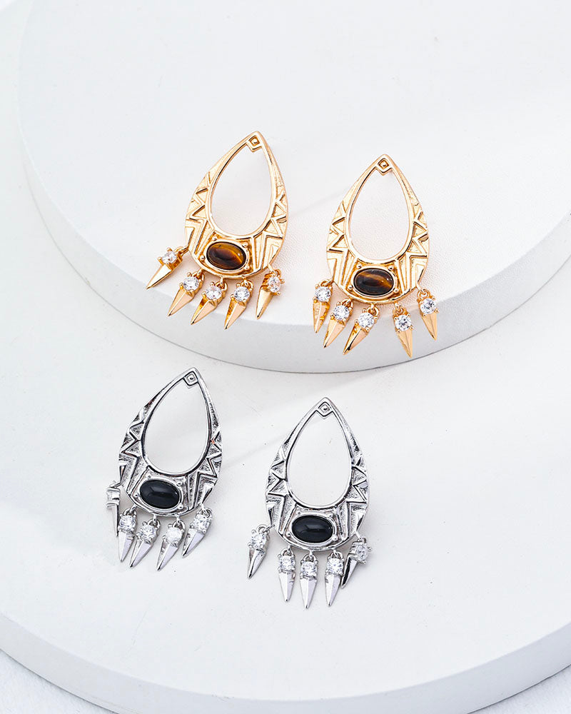 Vintage Ovate Gemstone Drop Earrings