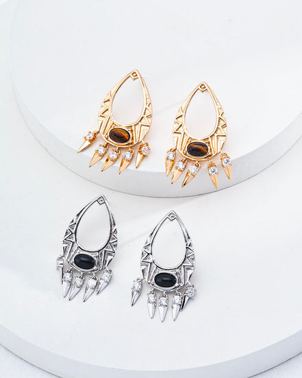 Vintage Ovate Gemstone Drop Earrings