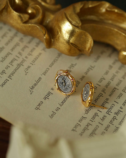 Vintage Greek Silver Coin Earrings