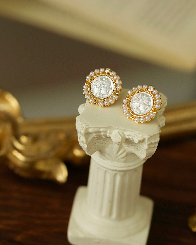 Vintage Greek Silver Coin Earrings