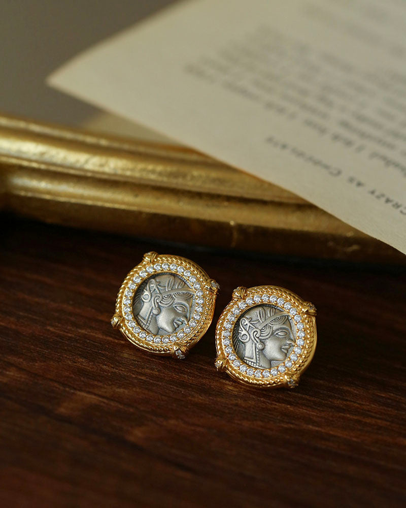 Vintage Greek Silver Coin Earrings