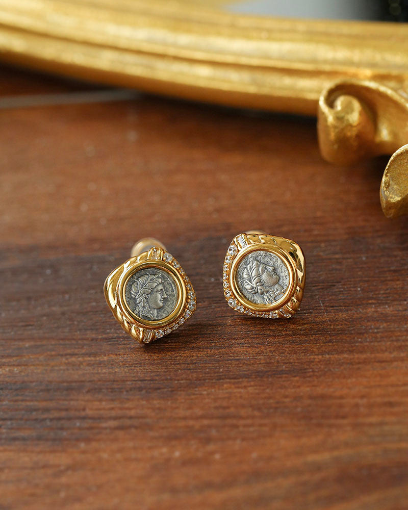 Vintage Greek Silver Coin Earrings