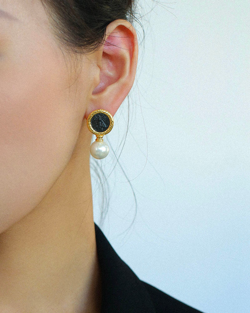 Vintage Greek Silver Coin Earrings