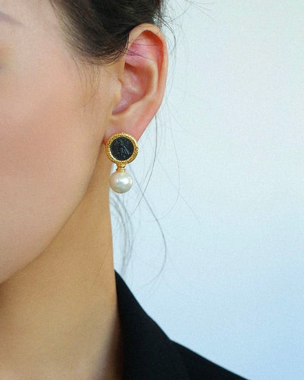 Vintage Greek Silver Coin Earrings