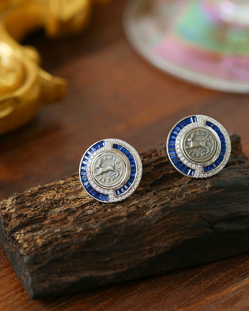 Vintage Greek Silver Coin Earrings