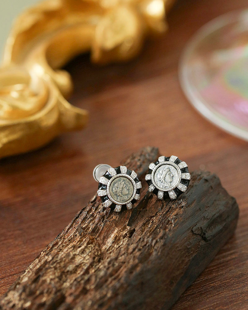 Vintage Greek Silver Coin Earrings