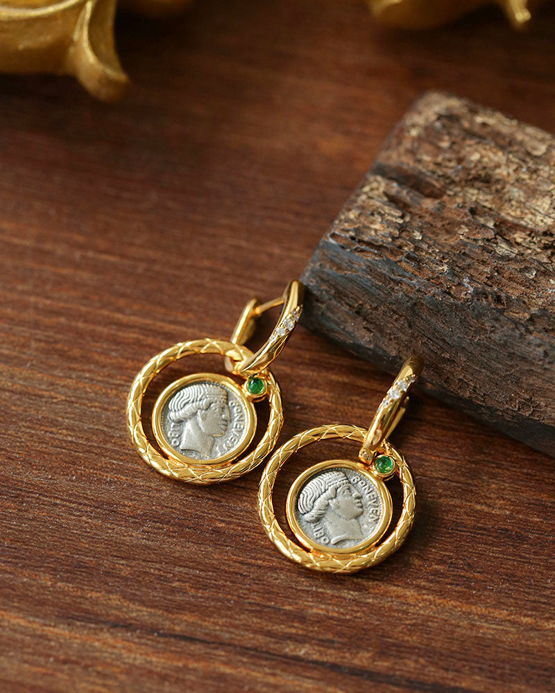 Vintage Greek Silver Coin Earrings